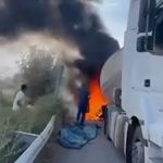 Iğdır’da seyir halindeki tankerin lastikleri alev aldı