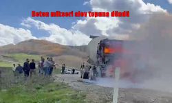 Erzurum’da seyir halindeki beton mikseri alev alev yandı
