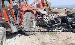 Van Erciş'te traktör ile otomobil çarpıştı: 4 kişi yaralandı