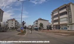 Elazığ’da şiddetli fırtına çöp konteynerini sürükledi