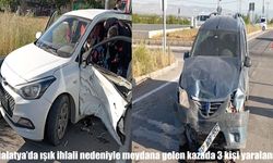 Malatya'da ışık ihlali nedeniyle meydana gelen kazada 3 kişi yaralandı