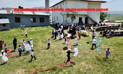Köy çocuklarının hayali gerçek oldu, gökyüzü uçurtmalarla şenlendi