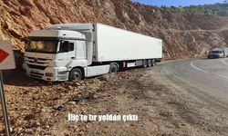 Erzincan’ın İliç İlçesinde Virajı Alamayan Tır Yoldan Çıktı