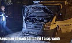 Kağızman’da park halindeki pikap yandı