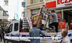 Zabıta ekipleri kaldırımlara bırakılan ürünleri topladı