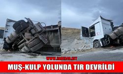 Muş-Kulp kara yolunda çimento yüklü tır devrildi