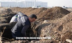 Erzurum'da kış öncesi mezar hazırlığı