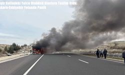 Seyir halindeki yolcu otobüsü alev alev yandı