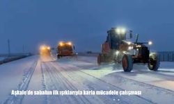Aşkale’de sabahın ilk ışıklarıyla karla mücadele çalışması