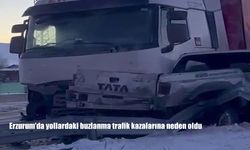 Erzurum’da yollardaki buzlanma trafik kazalarına neden oldu