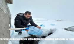 Erzurum’da su hatları dondu, vatandaşlar çeşmelerden bidonlarla su taşıdı