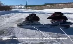 Lastiği kızak yapıp araçla çektiler: Çocukların kar eğlencesi kameralara yansıdı
