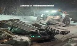 Erzurum'da kar temizleme aracı devrildi
