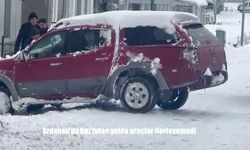 Ardahan'da buz tutan yolda araçlar ilerleyemedi