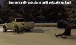 Erzurum'da off-roadçuların lastik ve kızaklı kar keyfi