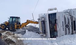 Muradiye’de gizli buzlanmadan dolayı tır devrildi