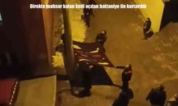 Direkte mahsur kalan kedi açılan battaniye ile kurtarıldı