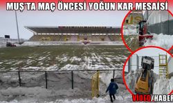Muşspor-Kırklarelispor maçı öncesi sahada yoğun kar mesaisi