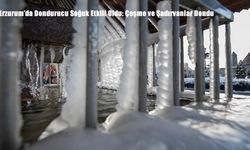 Erzurum’da Dondurucu Soğuk Etkili Oldu: Çeşme ve Şadırvanlar Dondu