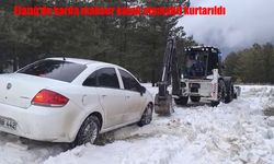 Elazığ'da karda mahsur kalan otomobil kurtarıldı