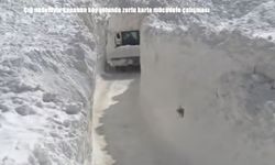 Çığ nedeniyle kapanan köy yolunda zorlu karla mücadele çalışması