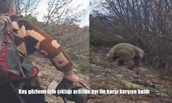 Kuş gözlemi için çıktığı arazide ayı ile karşı karşıya kaldı