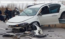 Kontrolden çıkan otomobil bariyerlerde asılı kaldı: 4 yaralı