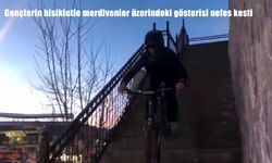 Erzurum’da adrenalin dolu anlar: Gençler merdivenlerden bisikletle indi