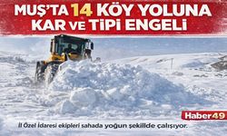 Muş’ta 14 köy yoluna kar ve tipi engeli