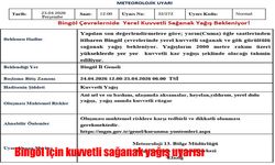 Bingöl için kuvvetli sağanak yağış uyarısı