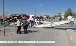 Malatya’da beton pompası devrildi: Seyir halindeki araç son anda kurtuldu
