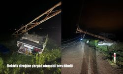 Elazığ’da elektrik direğine çarpan otomobil ters döndü