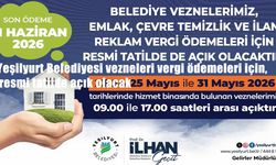 Yeşilyurt Belediyesi vezneleri vergi ödemeleri için resmi tatilde açık olacak