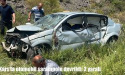 Kars'ta otomobil şarampole devrildi: 2 yaralı
