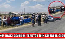 Muş'ta korkutan kaza: Köylüler devrilen traktör için seferber oldu