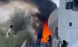 Iğdır’da seyir halindeki tankerin lastikleri alev aldı