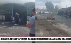 Sanayi sitesinde kaynak yapılan motosiklet alevlere teslim oldu