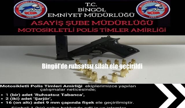 Bingöl'de Polis Uygulamasında Ruhsatsız Tabanca Ele Geçirildi