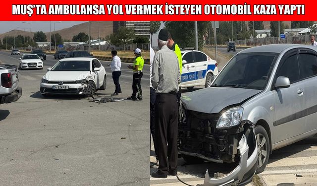 Muş’ta ambulansa yol vermek isteyen otomobil kaza yaptı