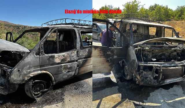 Elazığ’da Minibüs Seyir Halindeyken Alev Aldı, Küle Döndü
