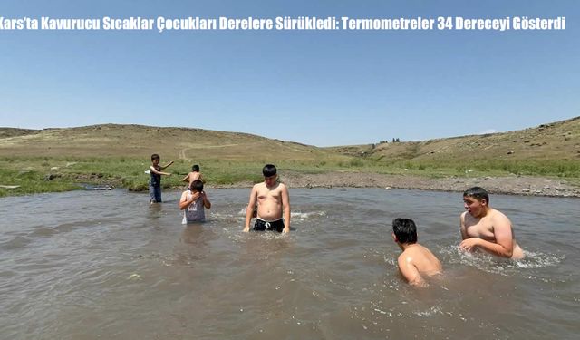 Kars'ta Kavurucu Sıcaklar Çocukları Derelere Sürükledi: Termometreler 34 Dereceyi Gösterdi