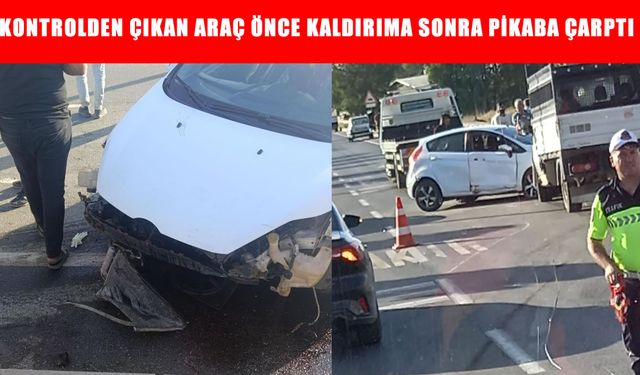 Muş’ta otomobil önce kaldırıma ardından pikaba çarptı