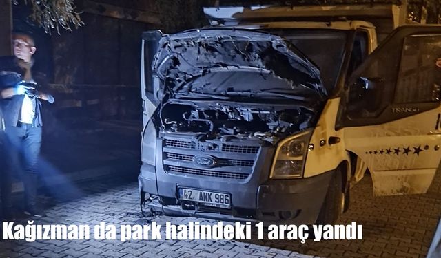 Kağızman’da park halindeki pikap yandı
