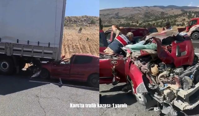 Kars’ta trafik kazası: Otomobil tıra çarptı, 1 yaralı