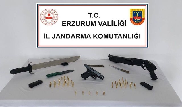 Horasan’da düzenlenen operasyonda çok sayıda silah ele geçirildi