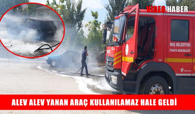 Muş’ta park halindeki otomobil yandı