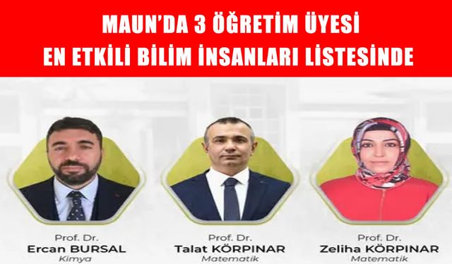 MAUN'dan 3 akademisyen ‘Dünyanın En Etkili Bilim İnsanları’ listesinde