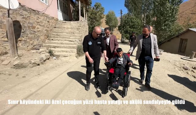 Sınır köyündeki iki özel çocuğun yüzü hasta yatağı ve akülü sandalyeyle güldü
