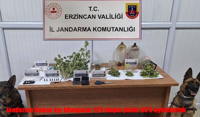 Erzincan Jandarmasının Kasım Ayı Raporu: 124 Vakanın Yüzde 93’ü Aydınlatıldı