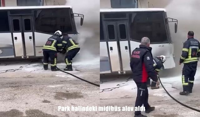 Elazığ’da park halindeki midibüs alev aldı